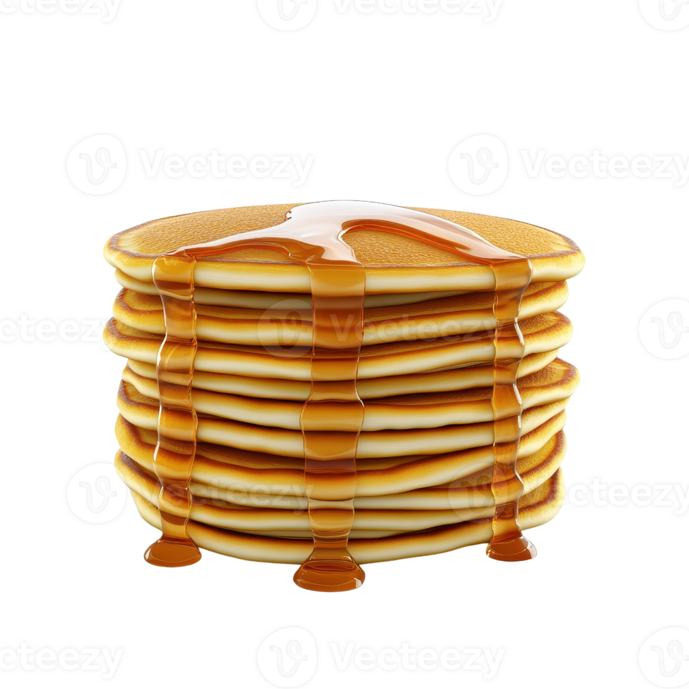 Delicious stack of golden pancakes drizzled with sweet maple syrup. png