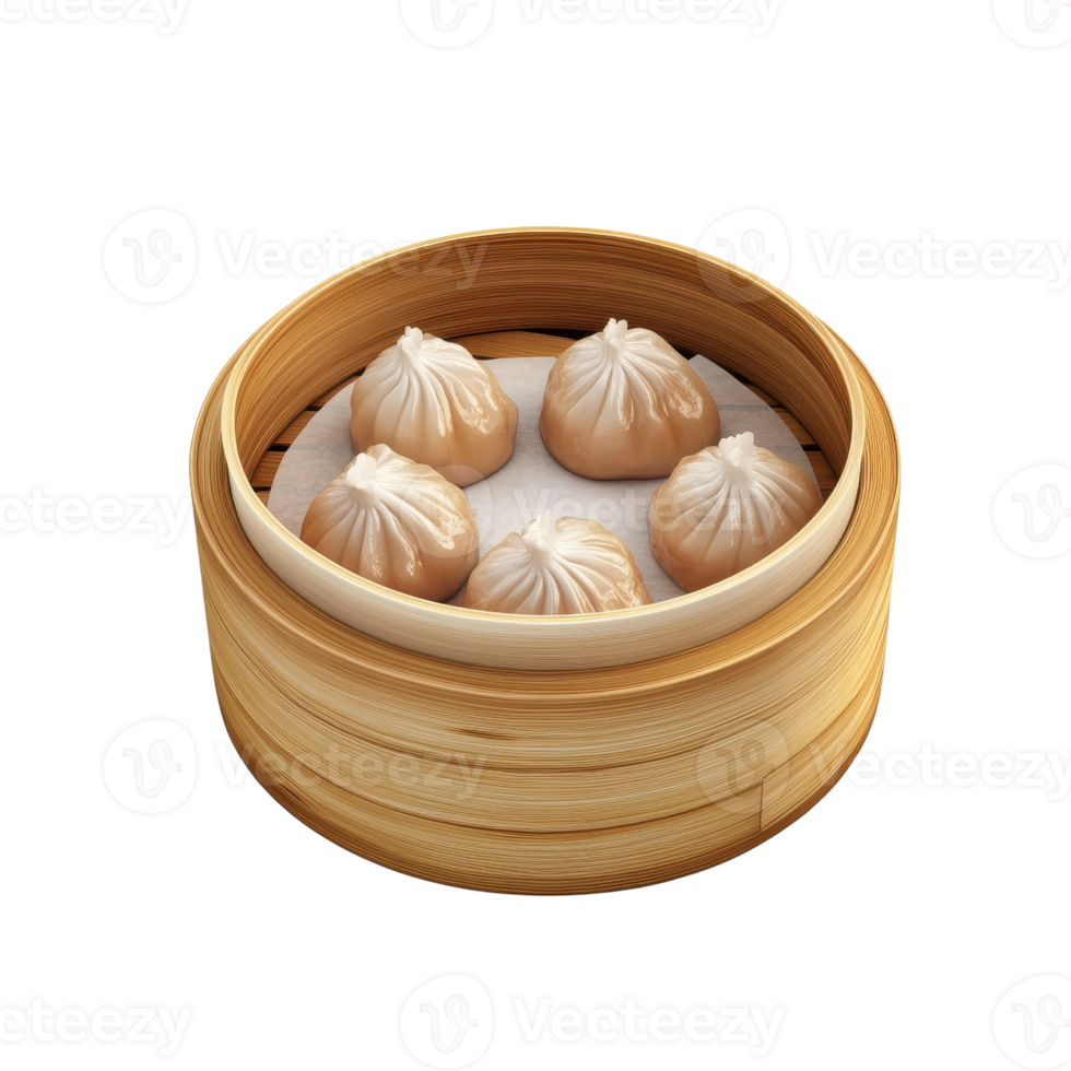 Delicious steamed dumplings in a bamboo basket, fresh and appetizing. png