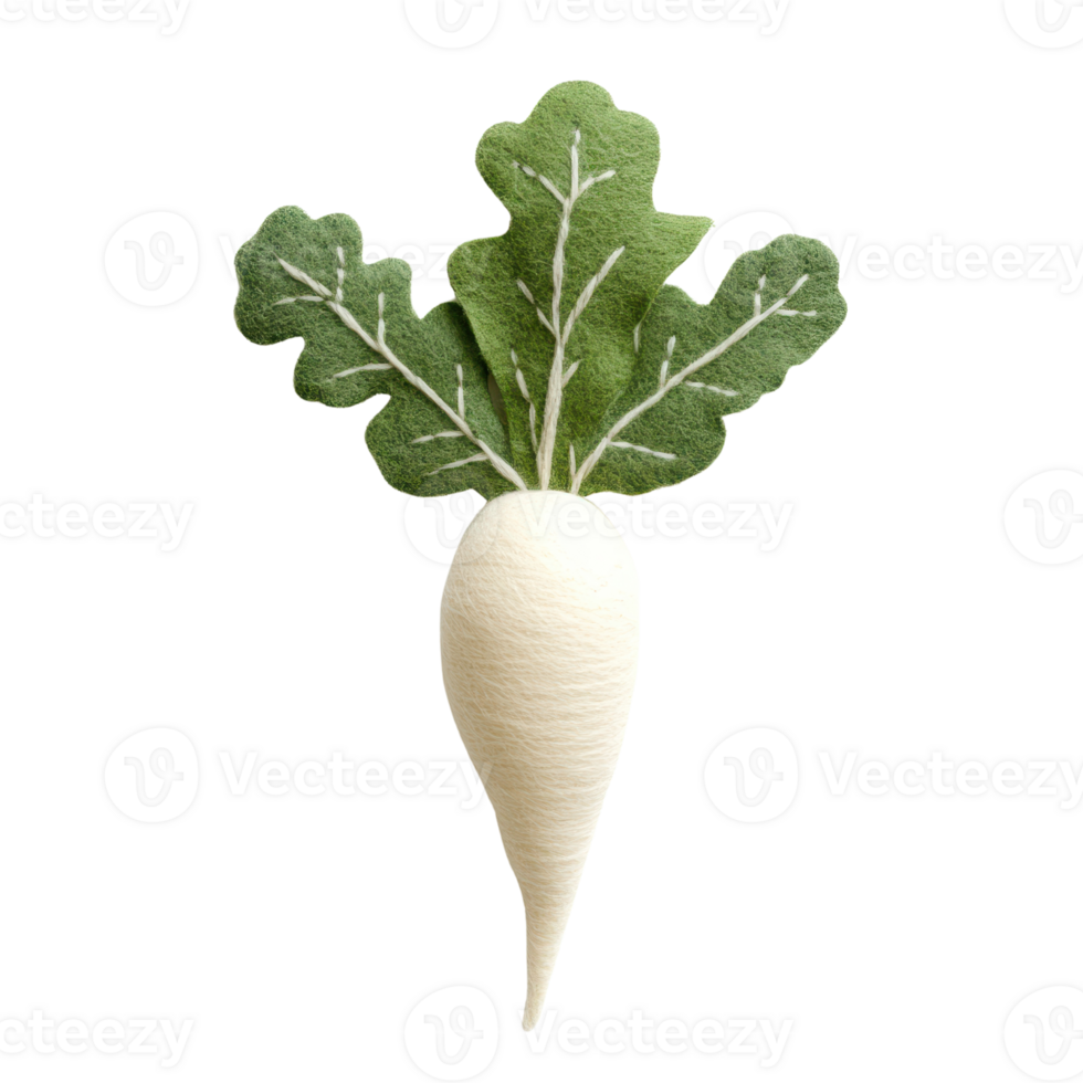 Fresh white radish with vibrant green leaves, perfect for healthy dishes. png