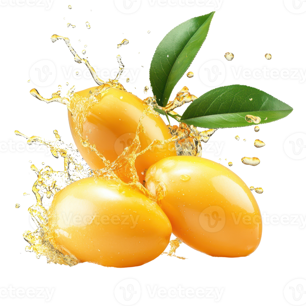 Fresh yellow fruit with splash, healthy juice concept for refreshing drinks. png