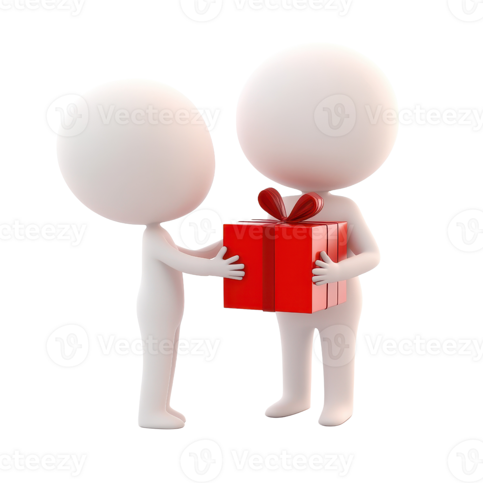 Two characters exchanging a gift, symbolizing friendship and celebration. png