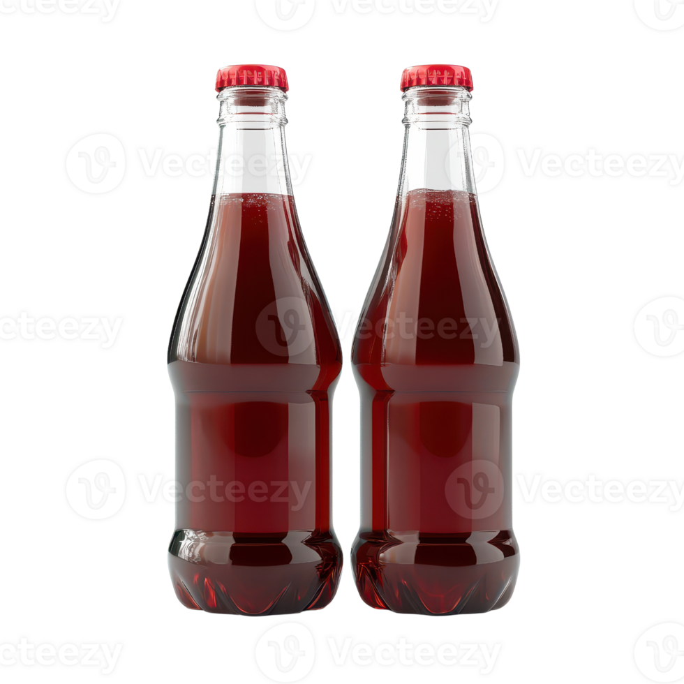 Two glass bottles filled with refreshing red drink, perfect for any occasion. png