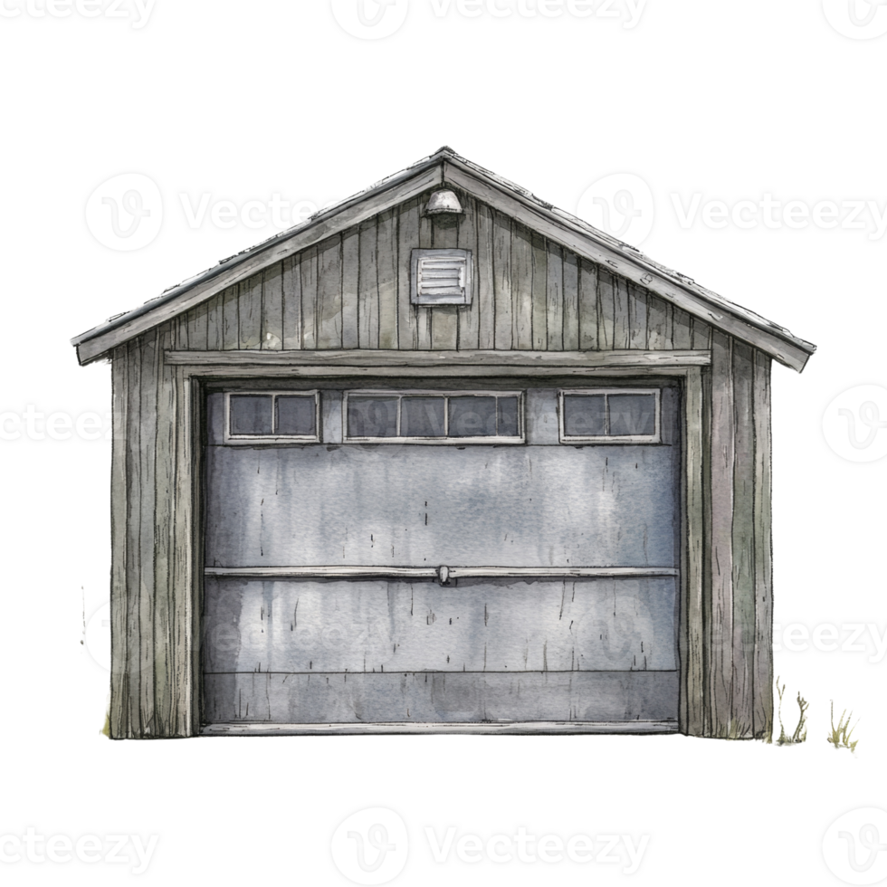 Watercolor Painting of an Old Wooden Garage png