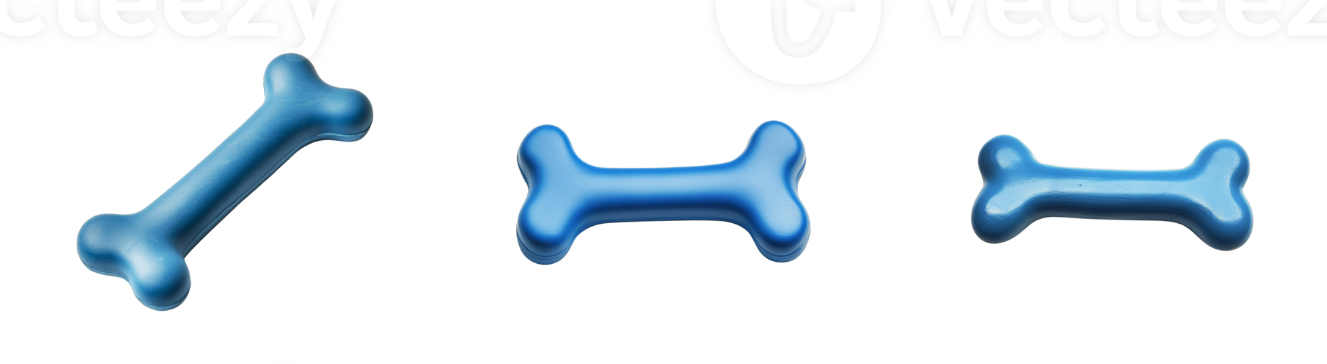 Three Blue Plastic Dog Bones of Varying Sizes png