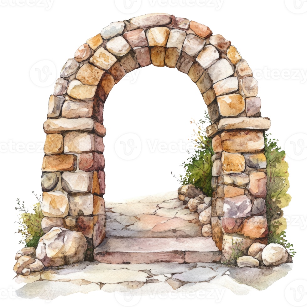 Stone Archway Pathway Rustic Garden Entrance png