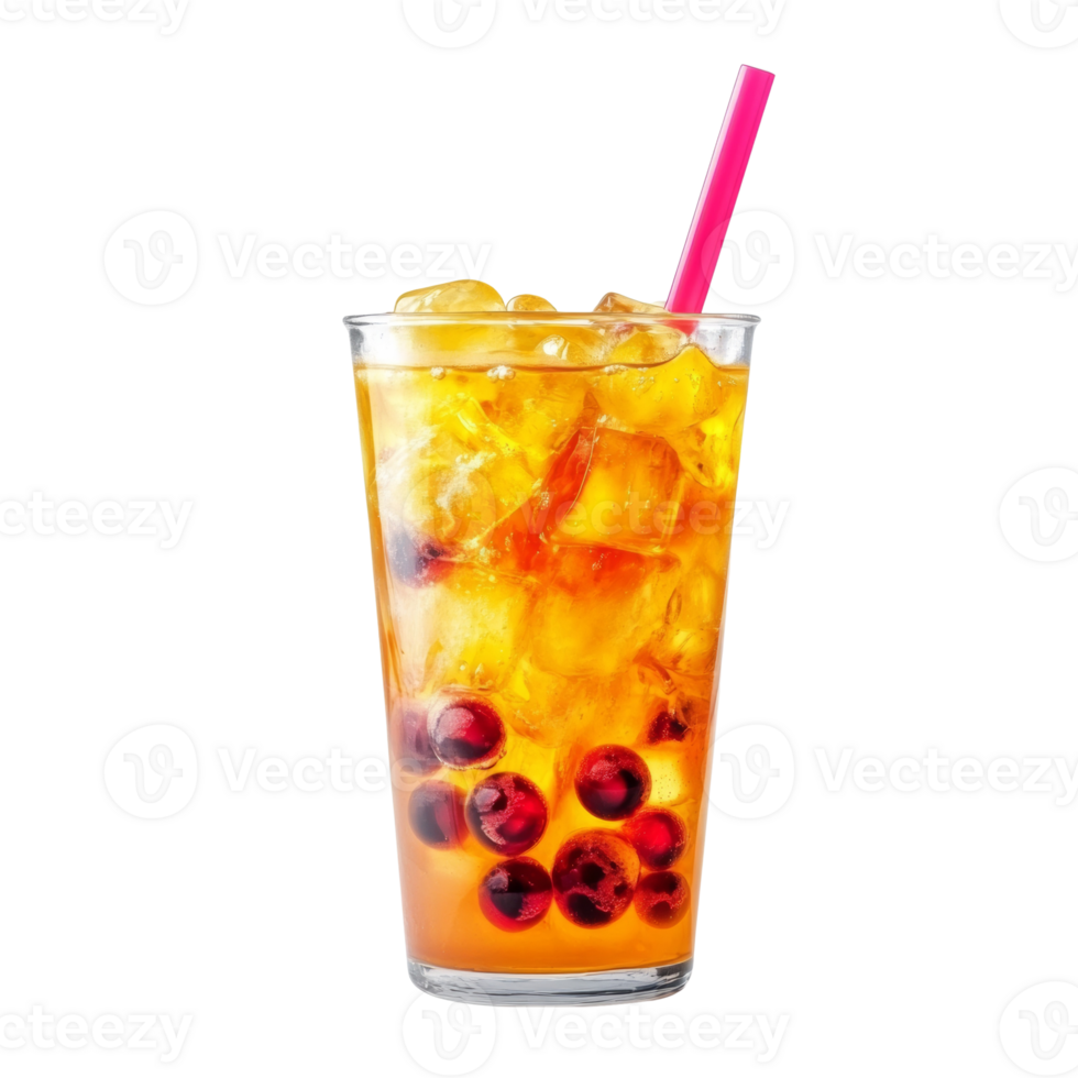 Iced Tea with Berry Boba Balls and Ice Cubes png