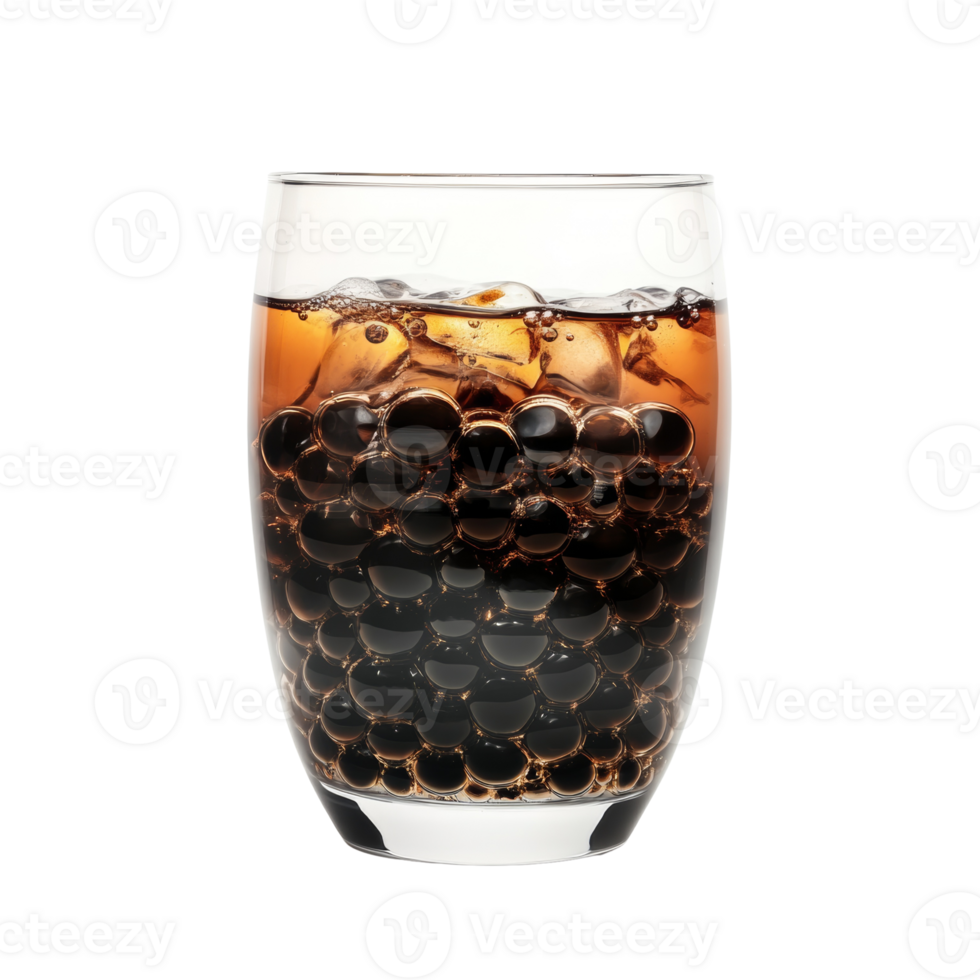 Iced Boba Tea in a Glass with Ice Cubes png