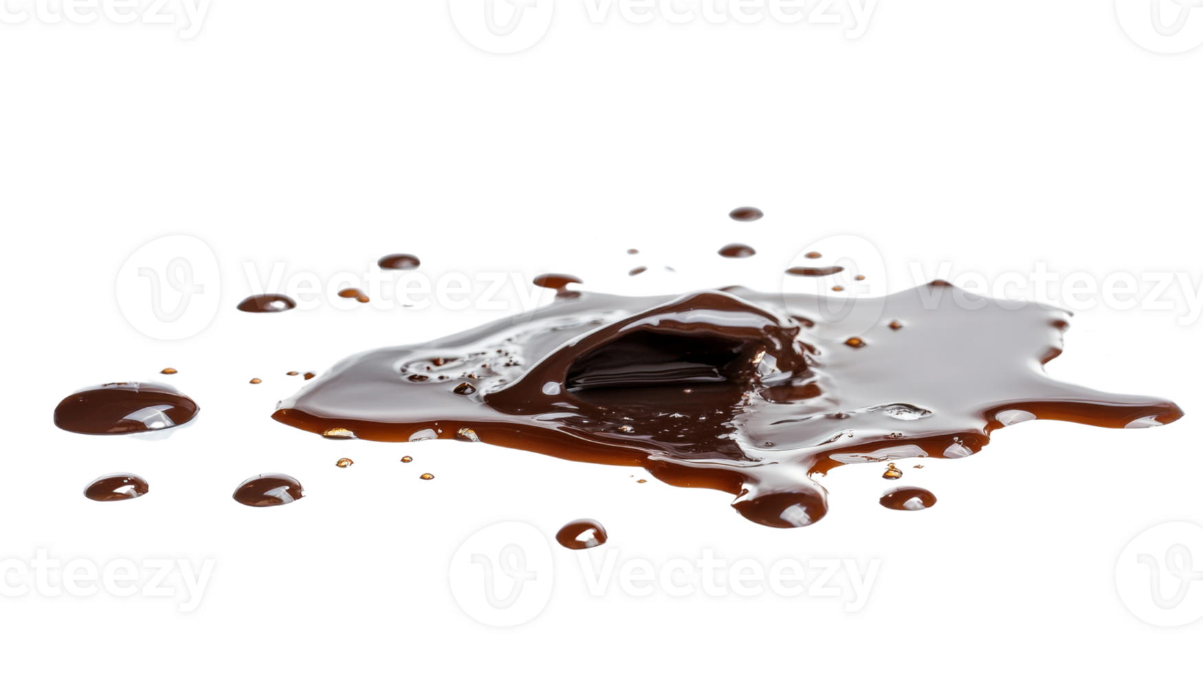 Melted Chocolate Splashes and Droplets on Black Background png