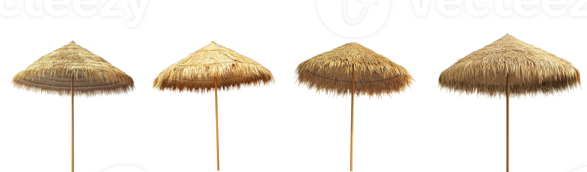 Four Thatch Umbrellas on Black Background png