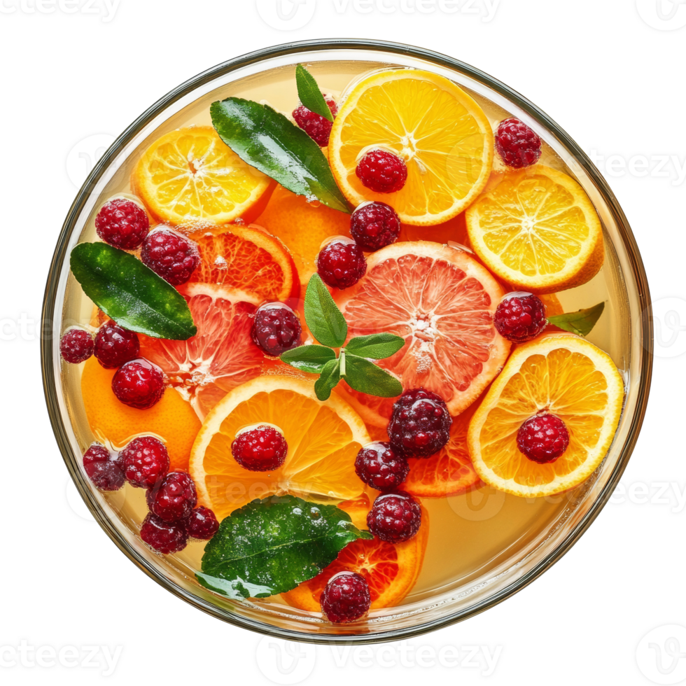 Refreshing Citrus Fruit Bowl with Raspberries png