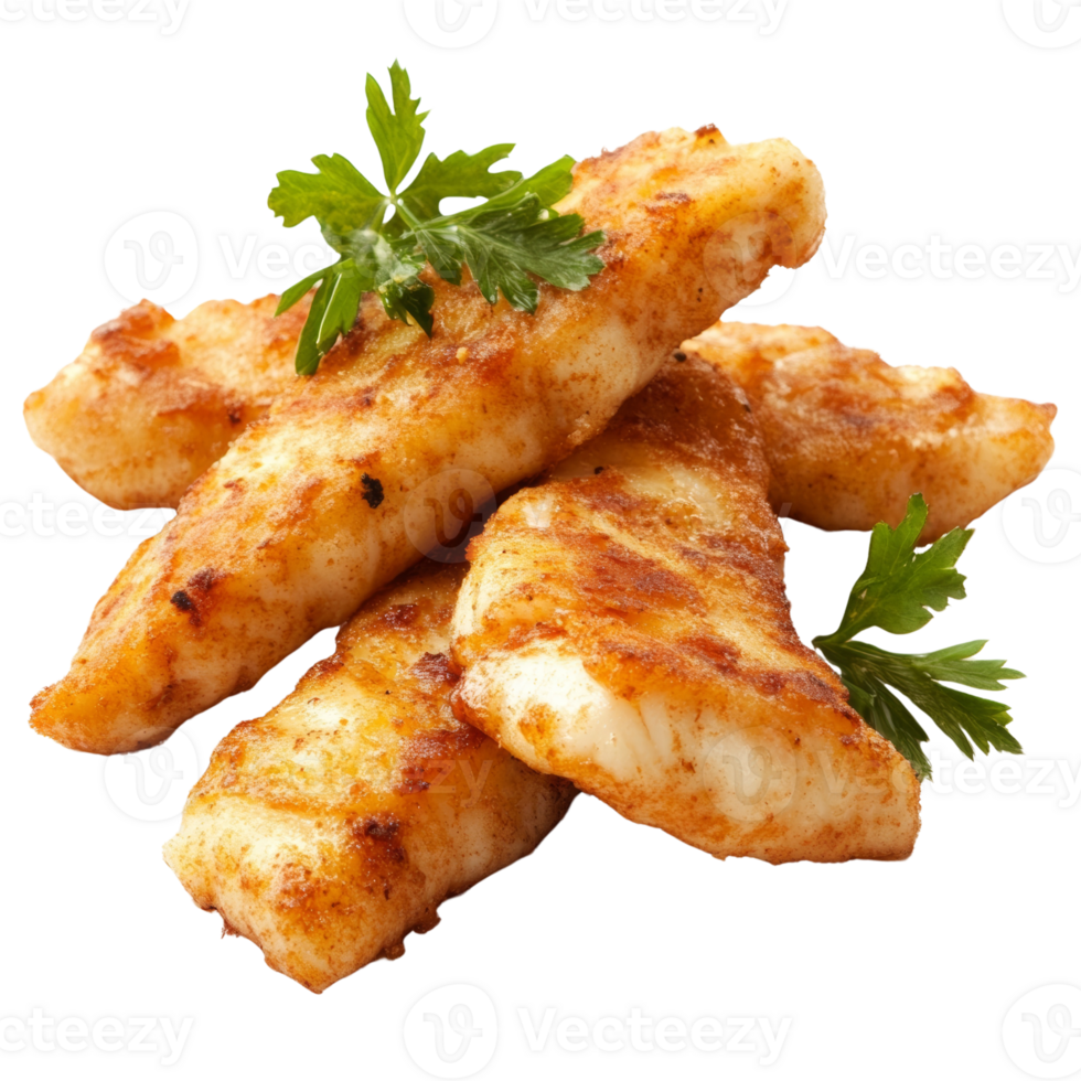 Crispy Fried Fish Fingers with Parsley Garnish png