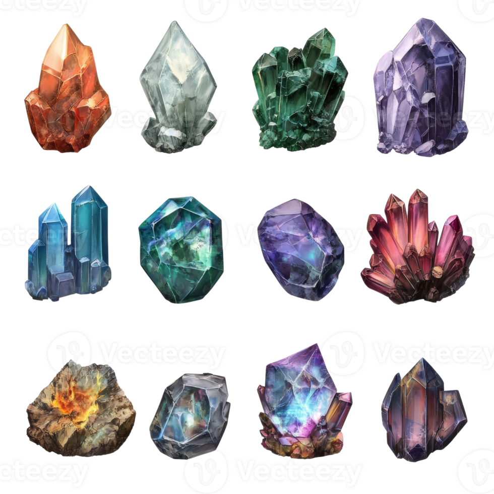 A Collection Of Twelve Vibrant Gemstones And Crystals png