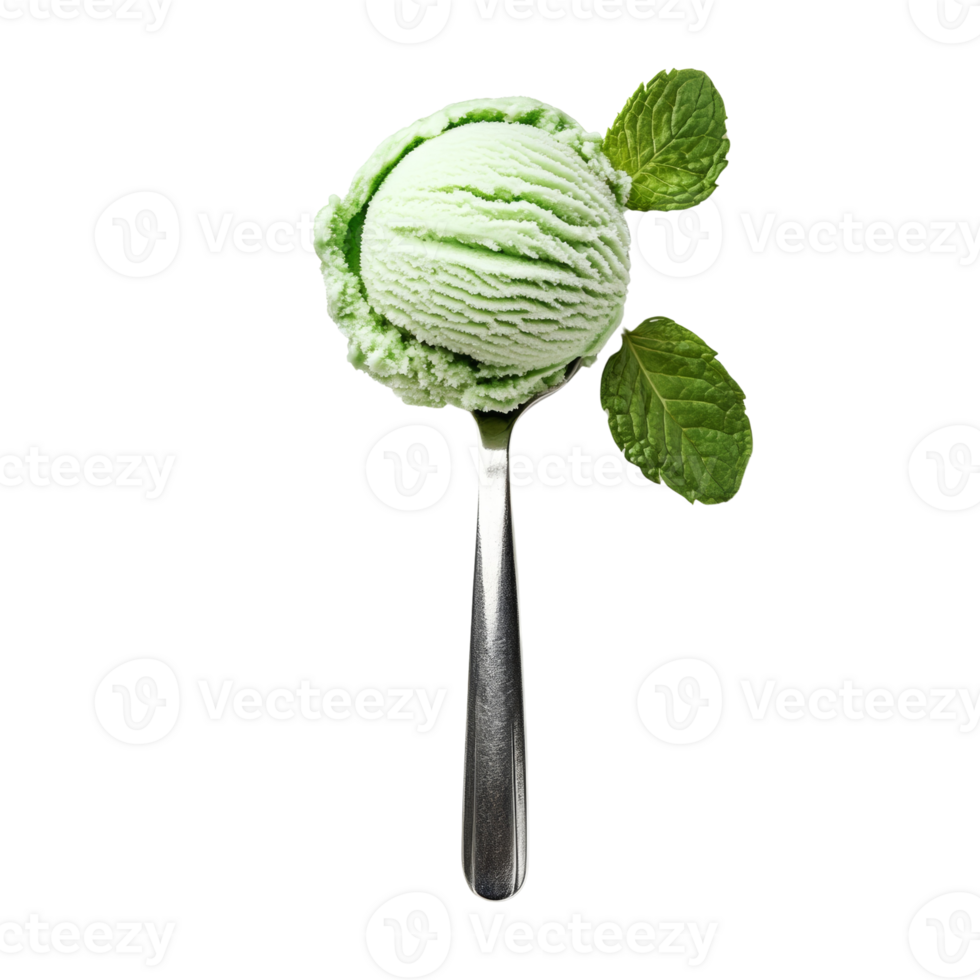 A Scoop Of Mint Ice Cream On A Spoon png
