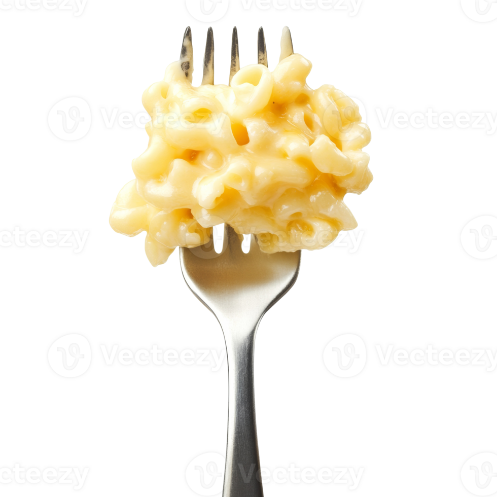 Creamy Macaroni and Cheese on a Fork. isolated transparent background png