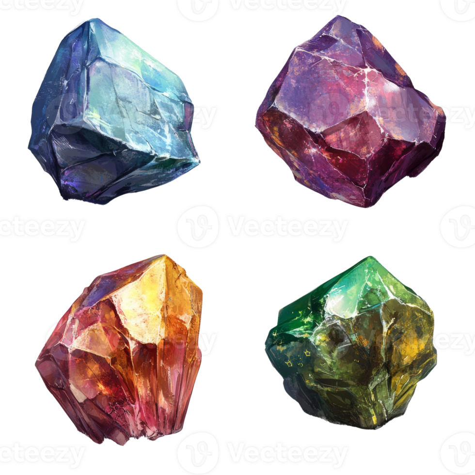 Vibrant Gemstones Collection Displaying Diverse Colors and Textures png