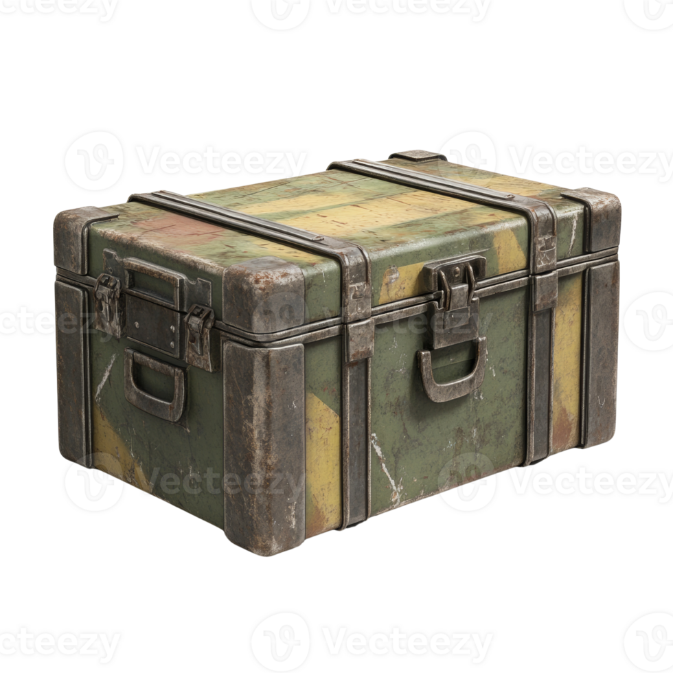 A weathered metal storage chest shows age and wear png