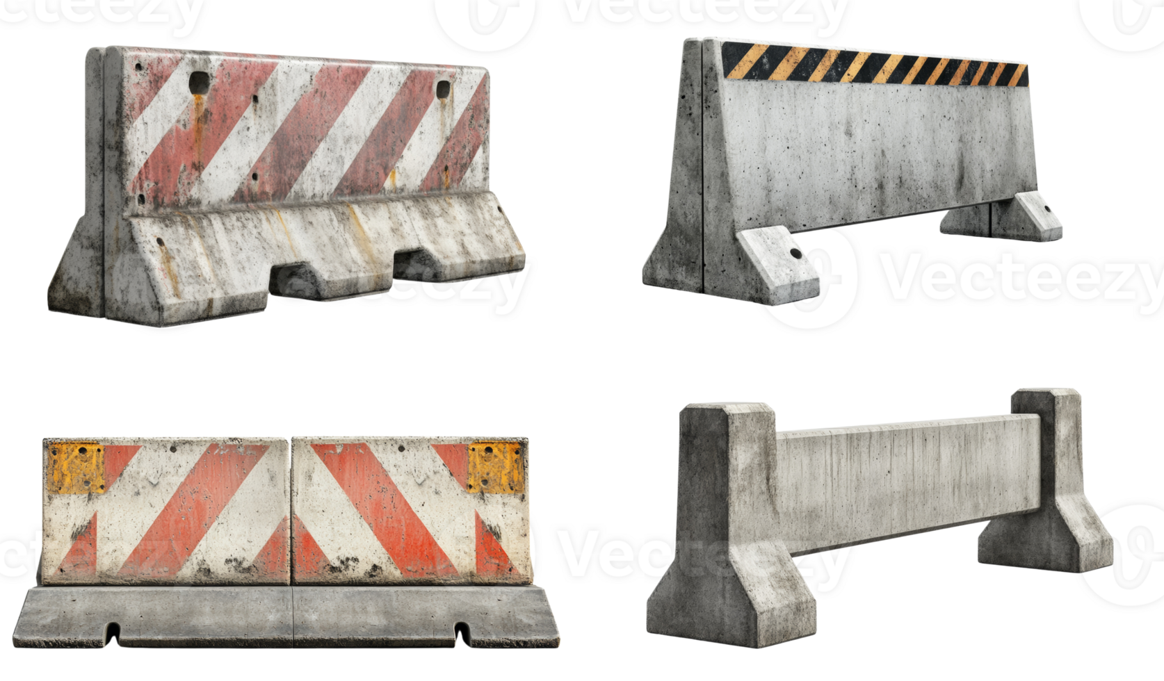 Collection of weathered concrete road barriers png