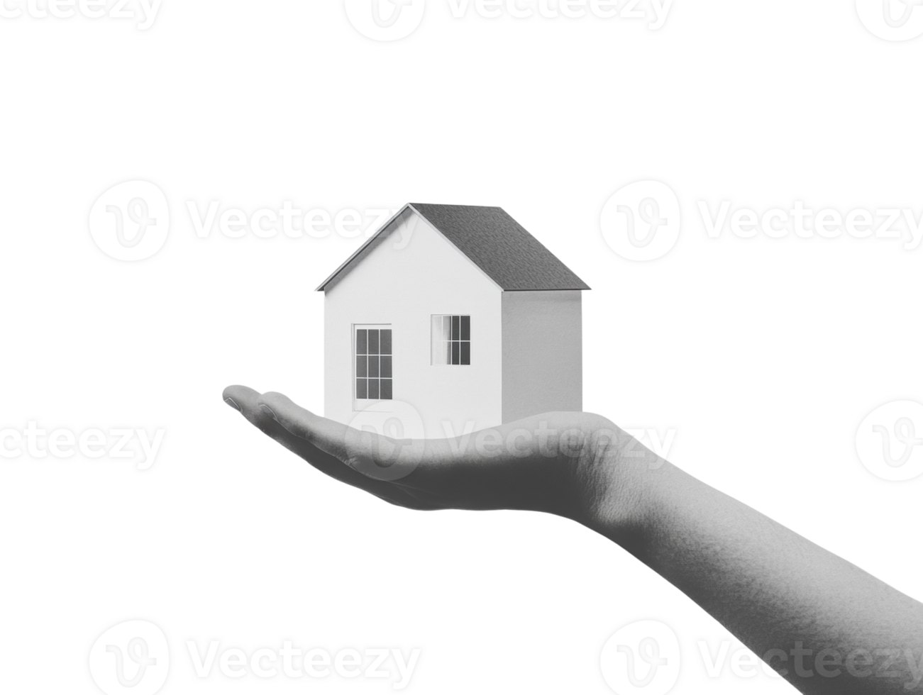 A small house model rests gently in a hand png