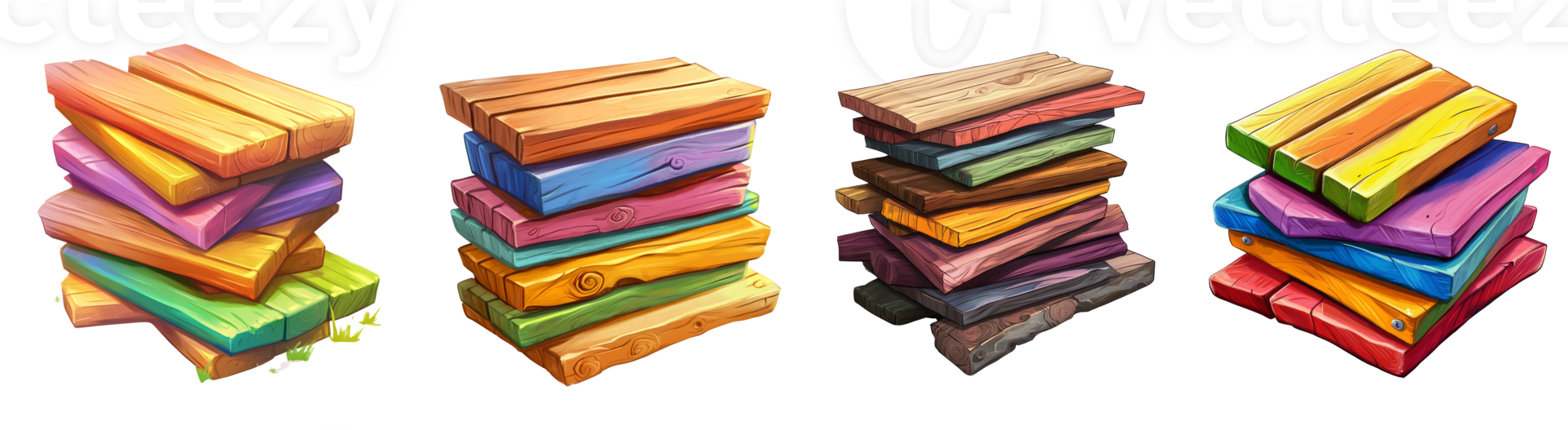 Colorful stacks of wooden planks game asset png