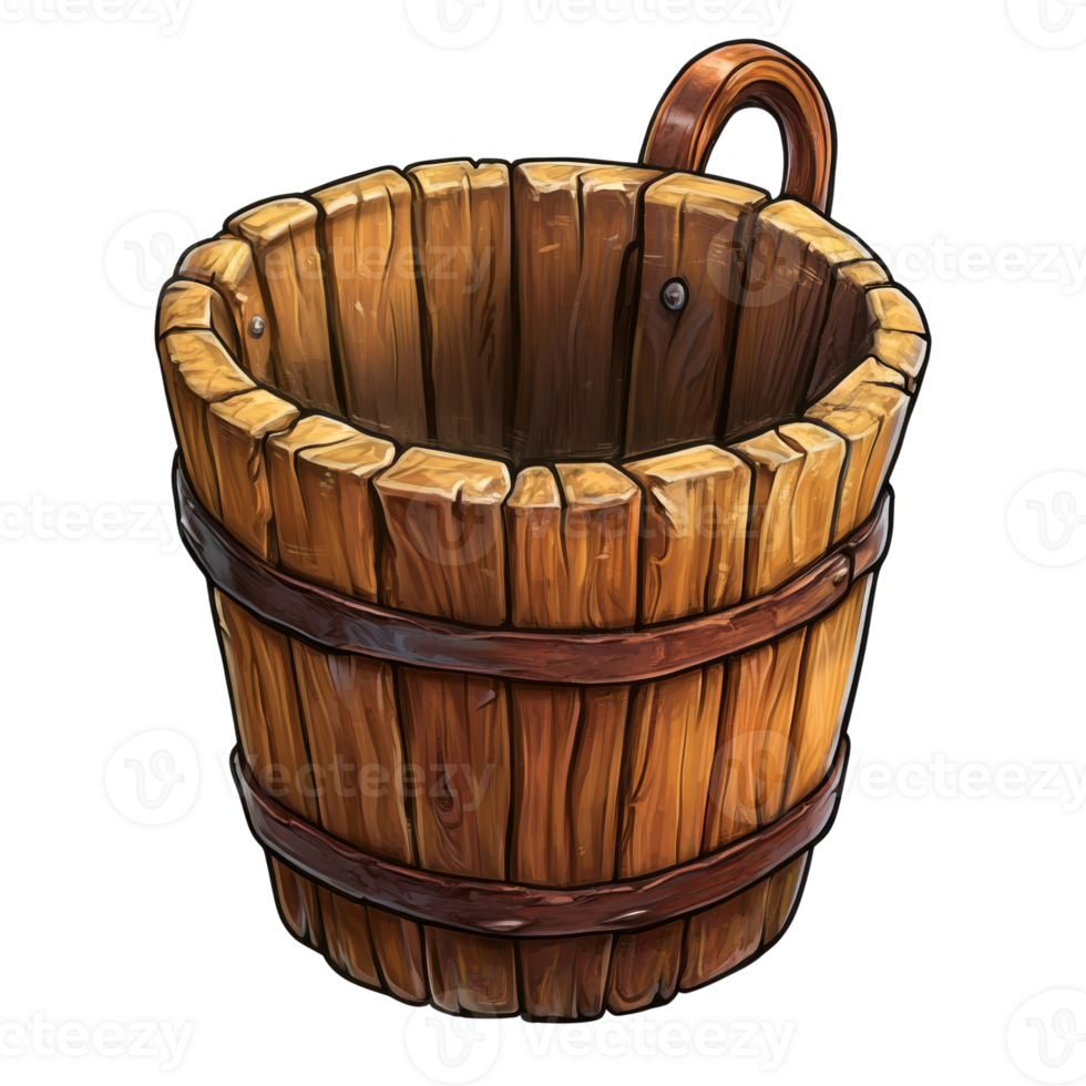 Wooden Bucket With A Handle A Rustic Design png