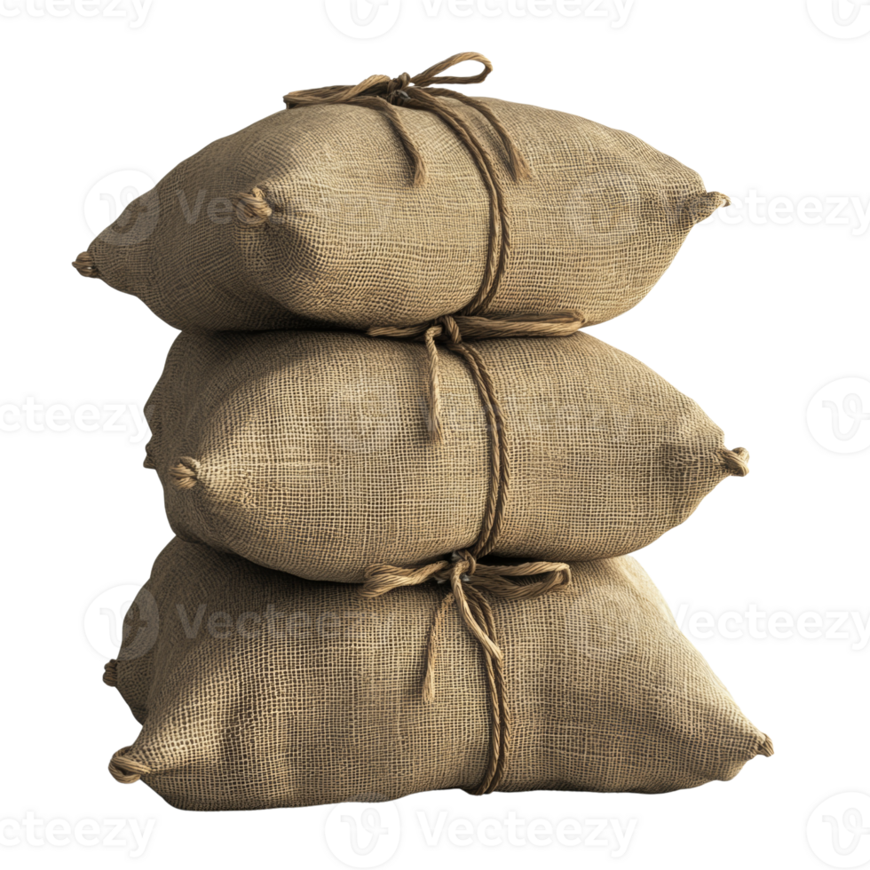 Three Burlap Sacks Stacked High Awaiting Delivery png
