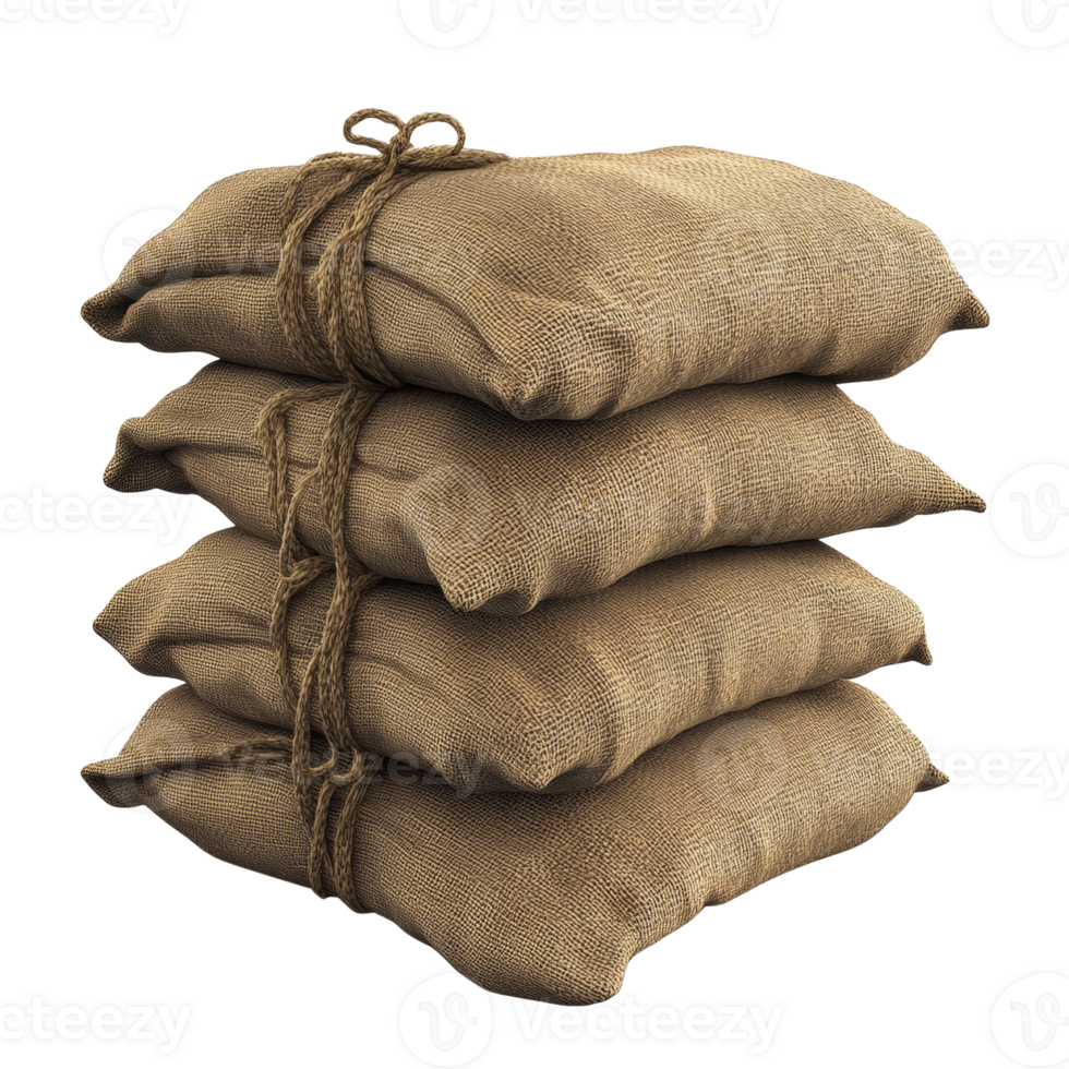 A Stack of Four Tied Burlap Sacks png