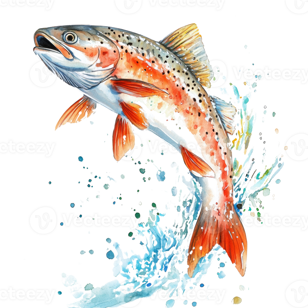 Watercolor Painting Of A Leaping Trout Fish png