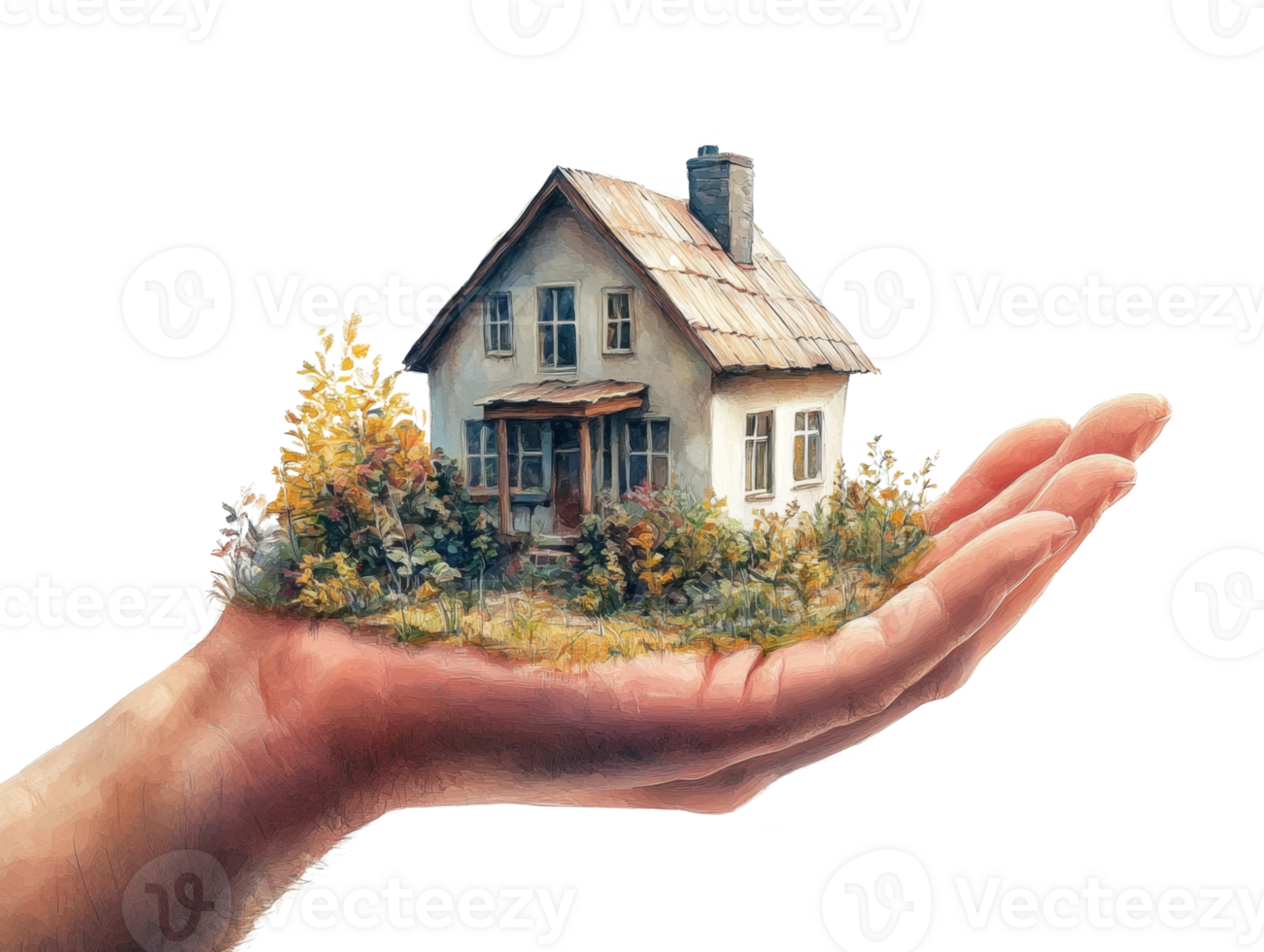 A Small House Nestled In A Hand With Surrounding Greenery png