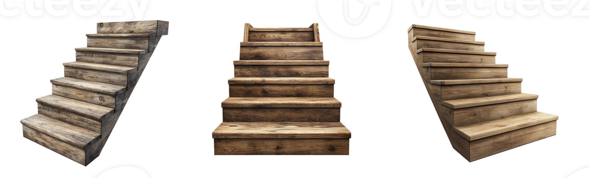 Three Wooden Staircases Shown From Different Angles png