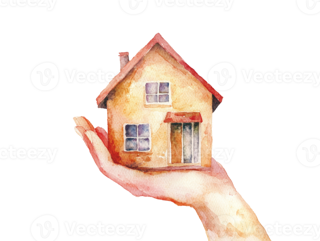 A Hand Gently Holds a Small Watercolor House png