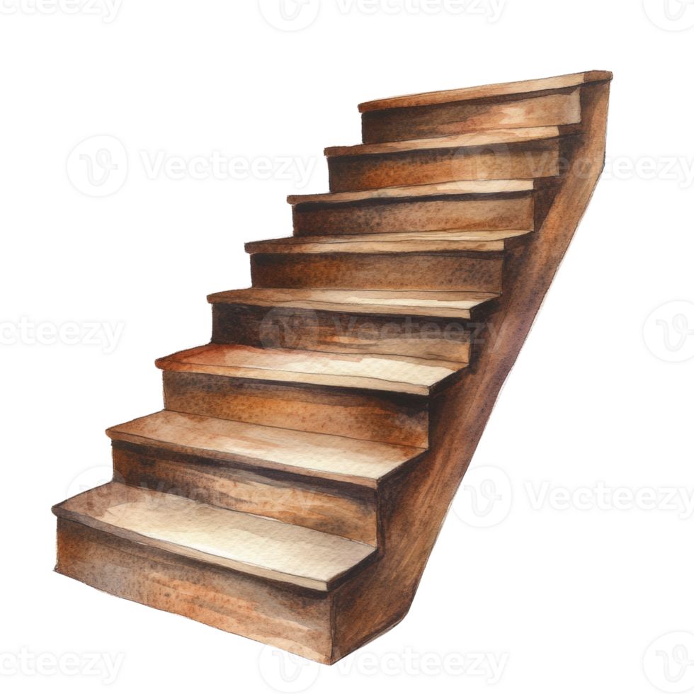 Watercolor painting of a wooden staircase png