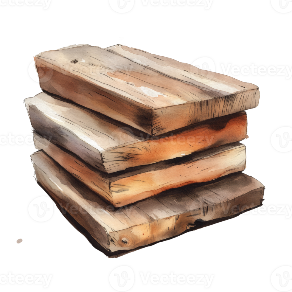 Stacked Wooden Boards Rustic Watercolor Painting png
