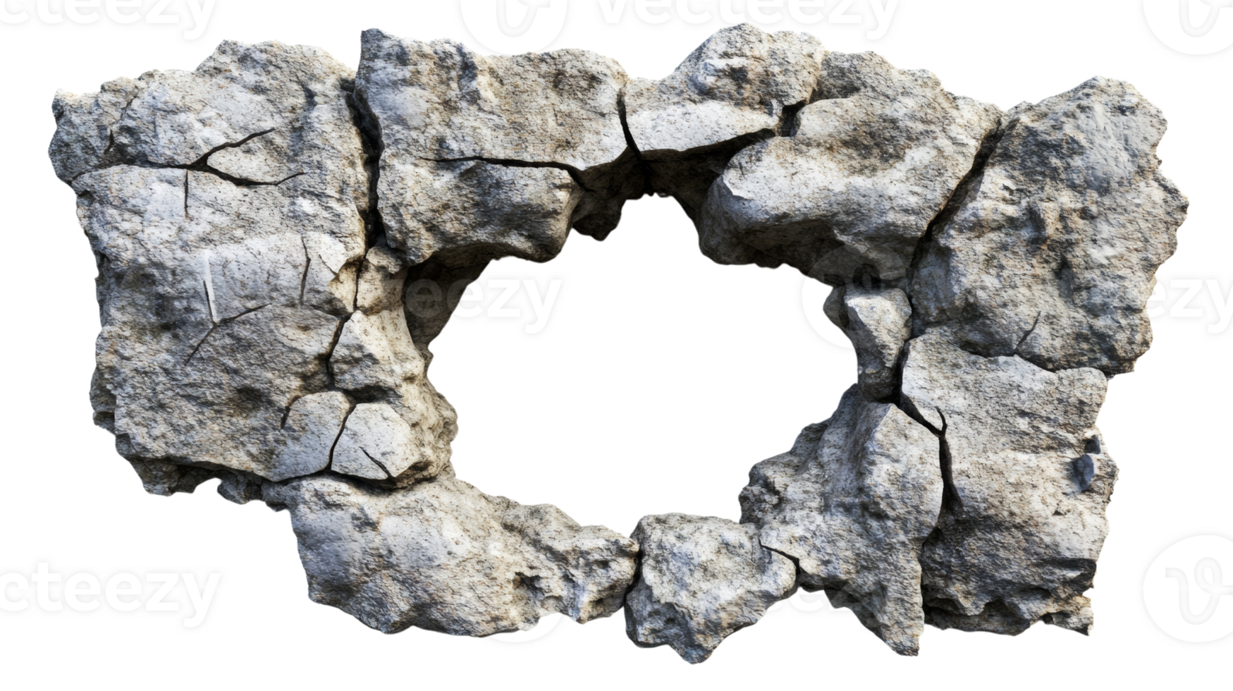 Cracked stone rock formation with a central hole png