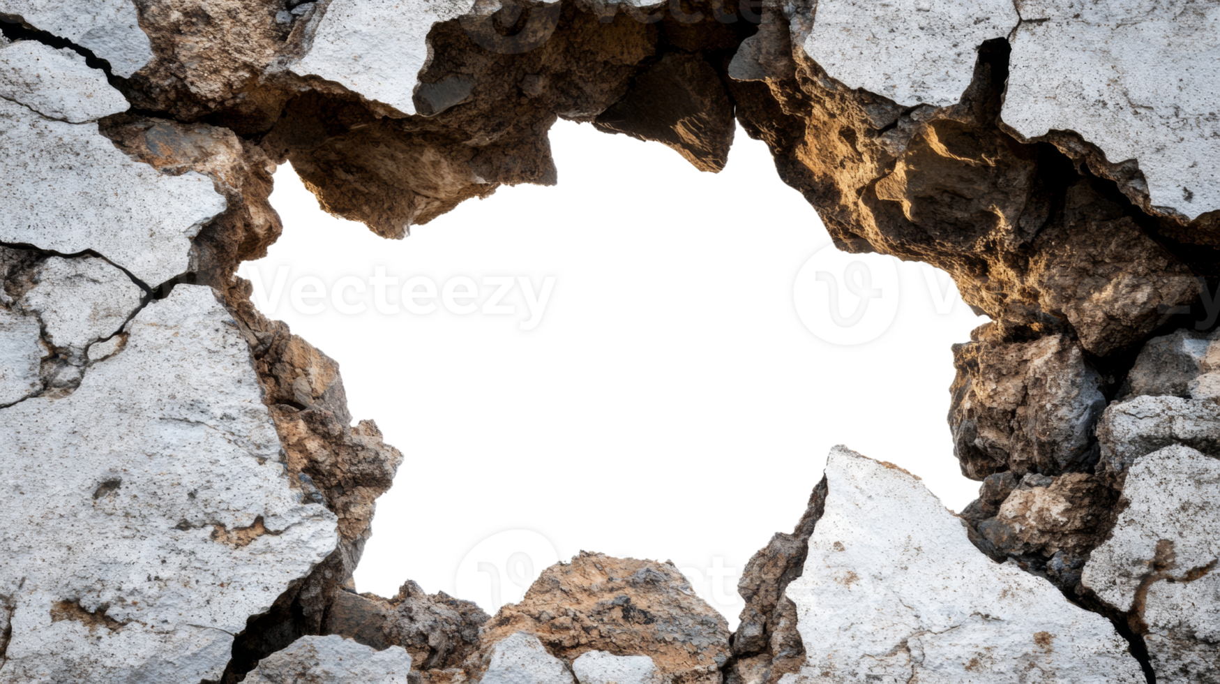 A large hole in a crumbling stone wall png