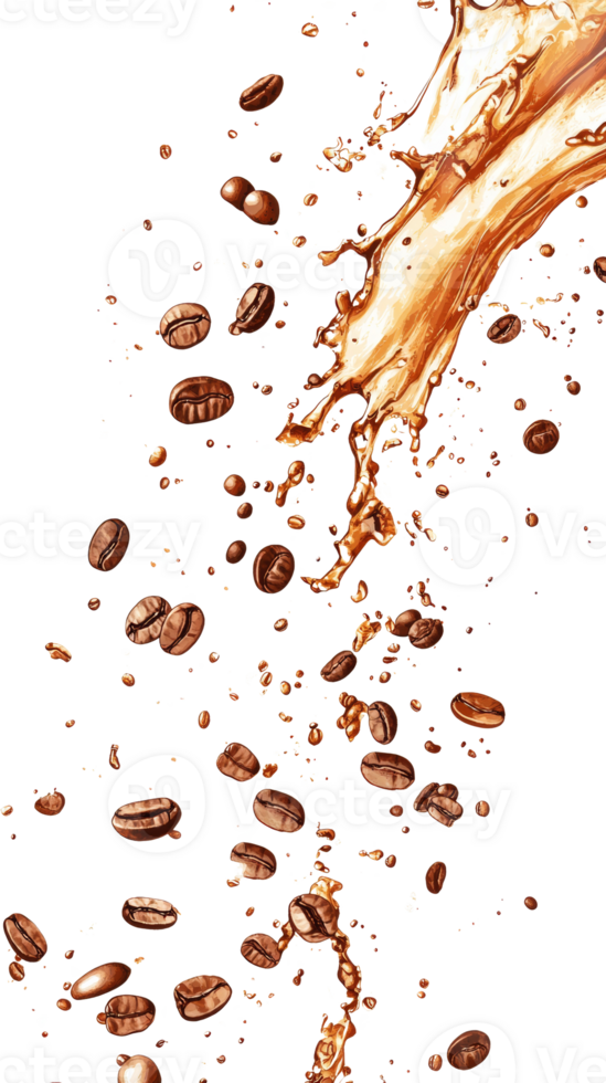 Coffee Beans and Liquid Splashing Dynamically png