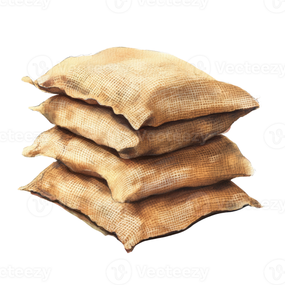 A Stack of Four Beige Burlap Sacks png