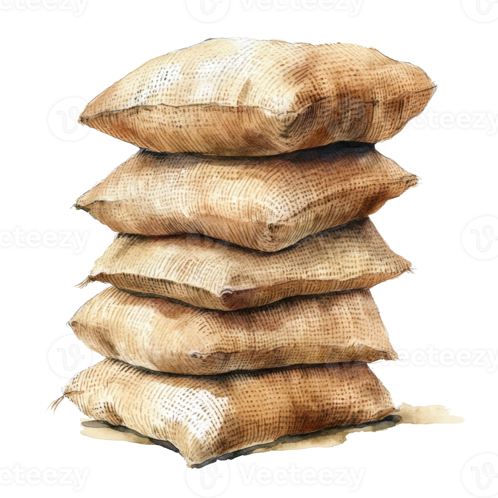 A Stack of Five Burlap Sacks Arranged Neatly png