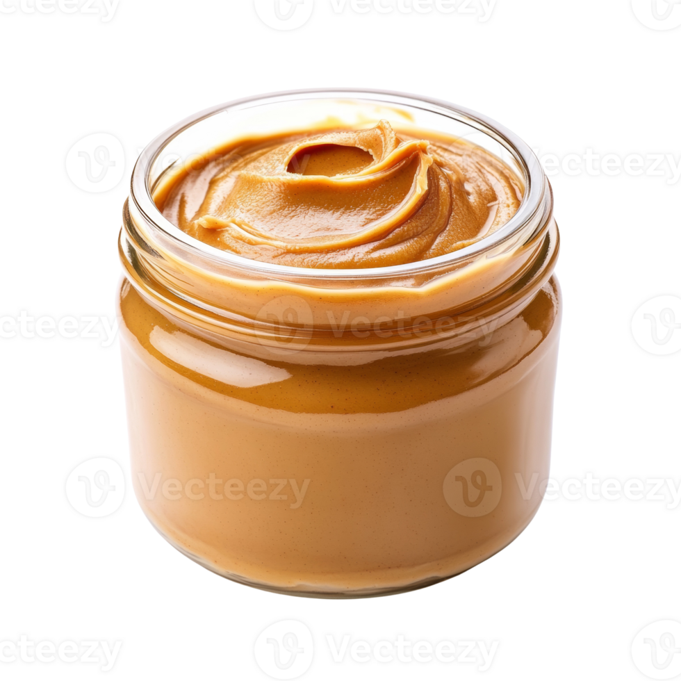 Creamy peanut butter in a glass jar. cut out png