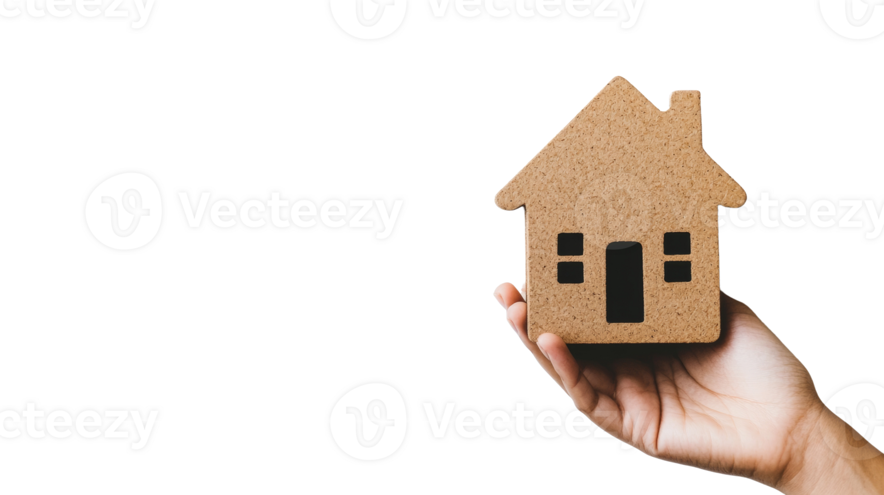 A hand holds a small wooden house model png