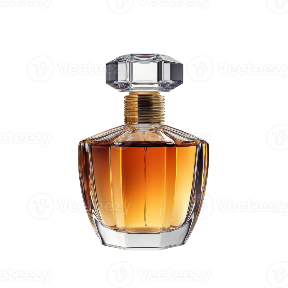 Elegant Amber Perfume Bottle Design Displayed. cut out png