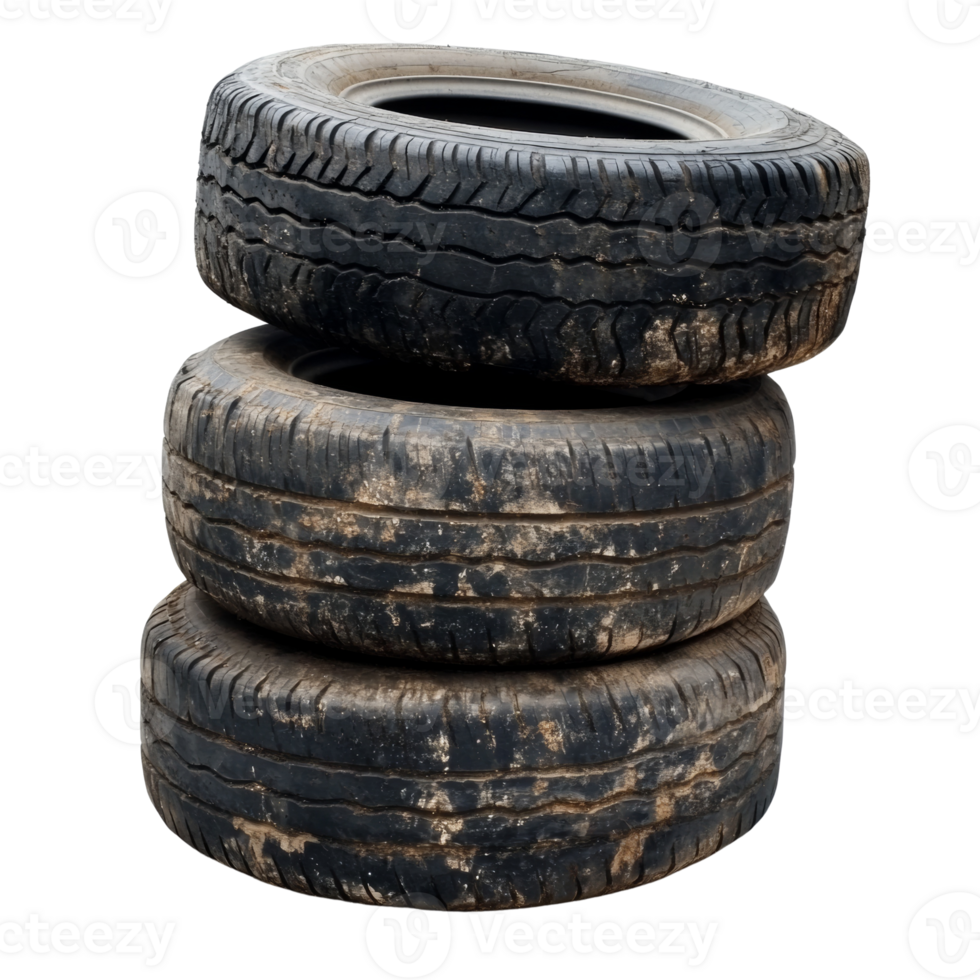 Three Worn Out Tires Stacked Together png