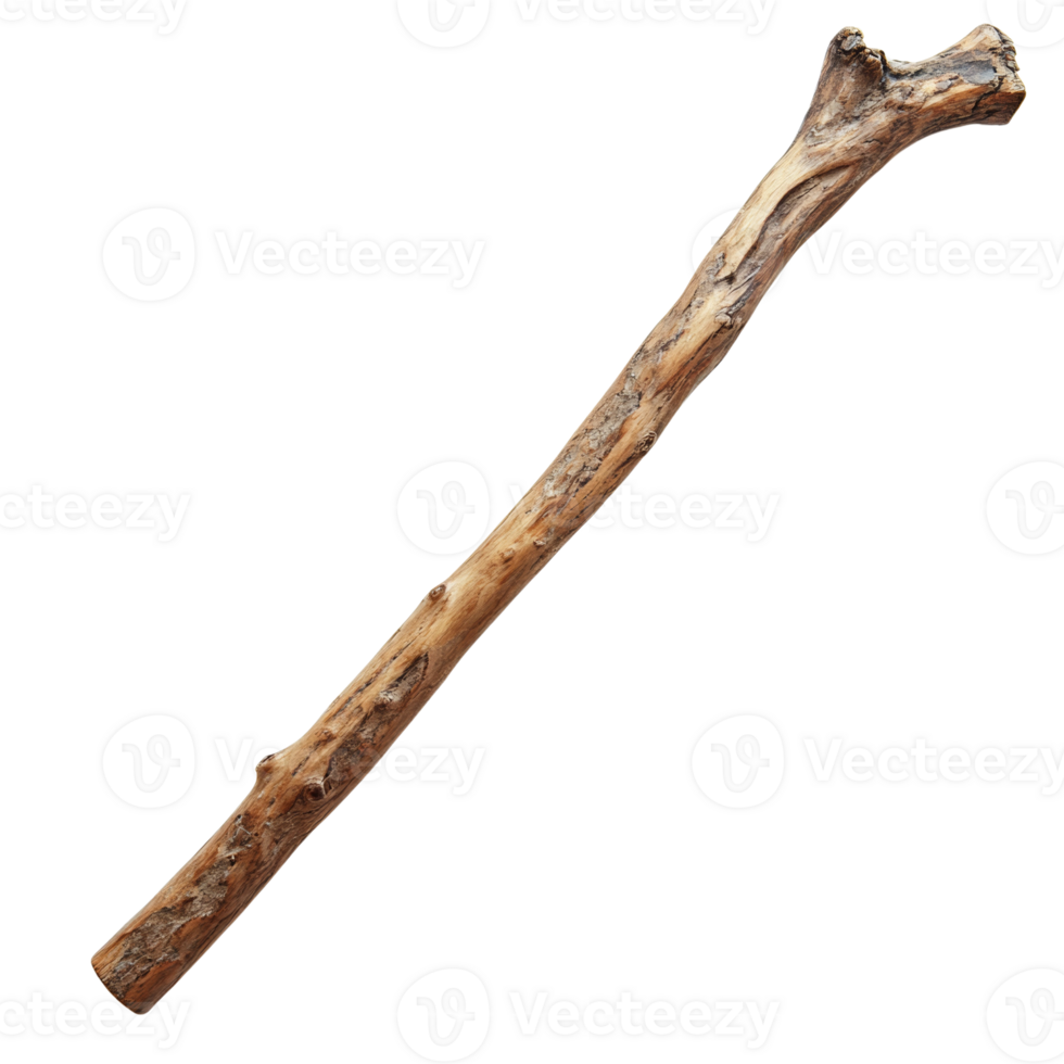 A weathered brown wooden stick isolated on black png