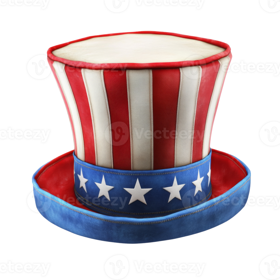 A Patriotic American Top Hat with Stars and Stripes png