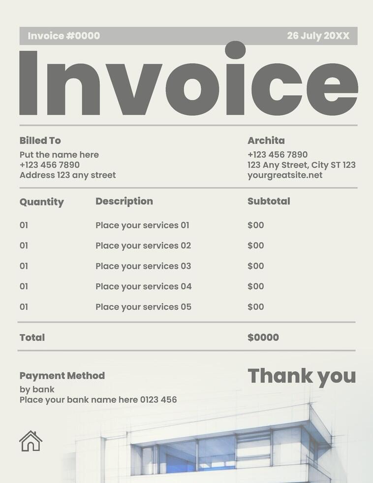 Architect Invoice Template with House