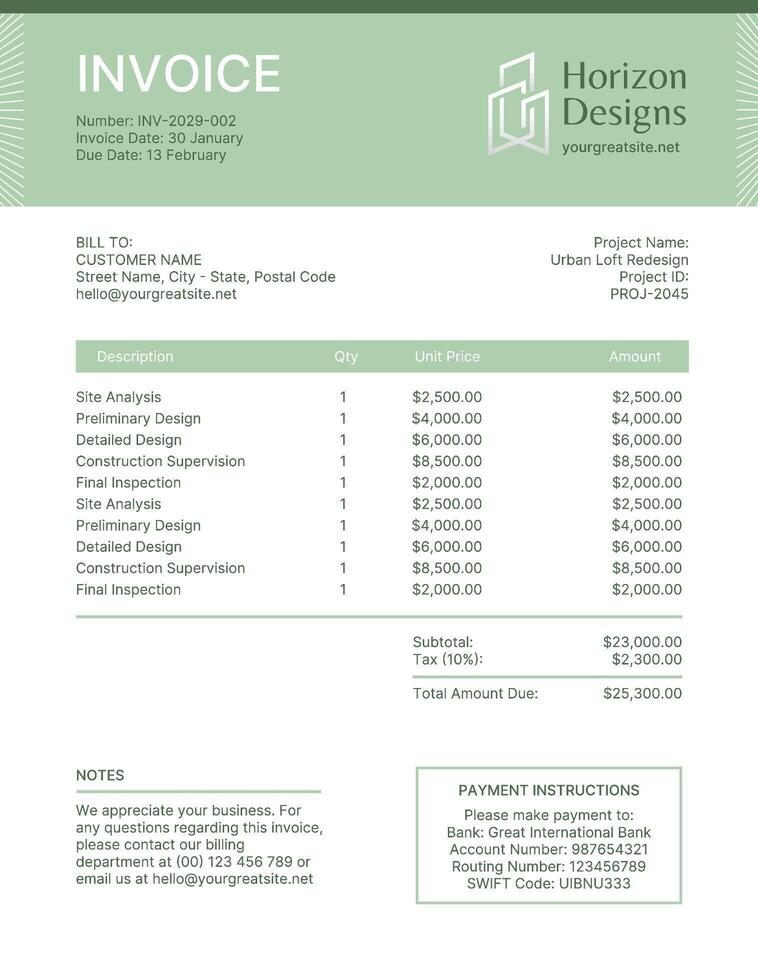 Architect Invoice Design template