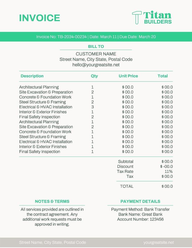 Construction Brand Invoice template