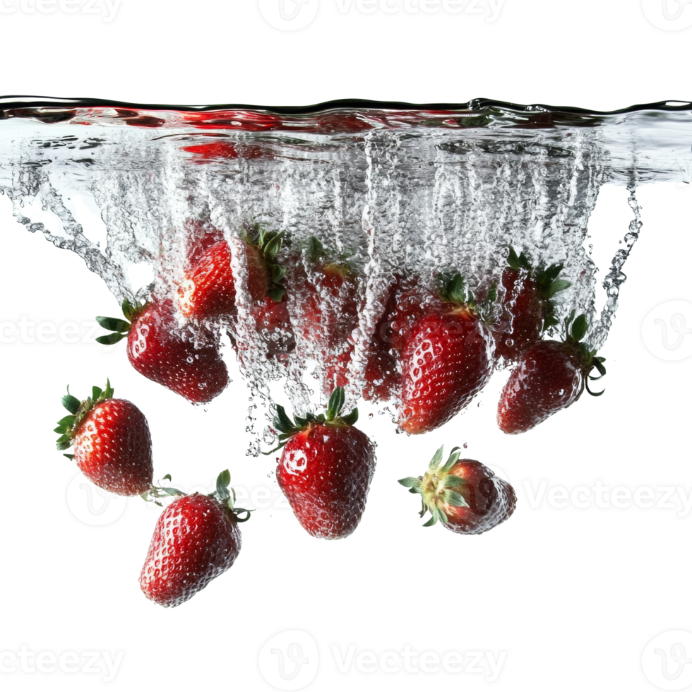 Strawberries splashing into water a vibrant display png