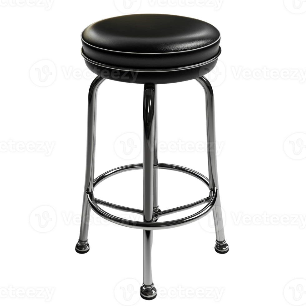 Modern Black Leather Bar Stool with Chrome Frame png