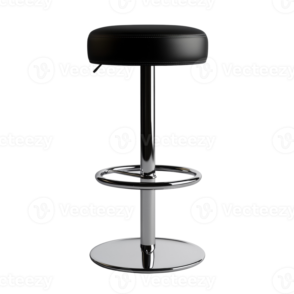 Modern Black Leather Bar Stool with Chrome Base png