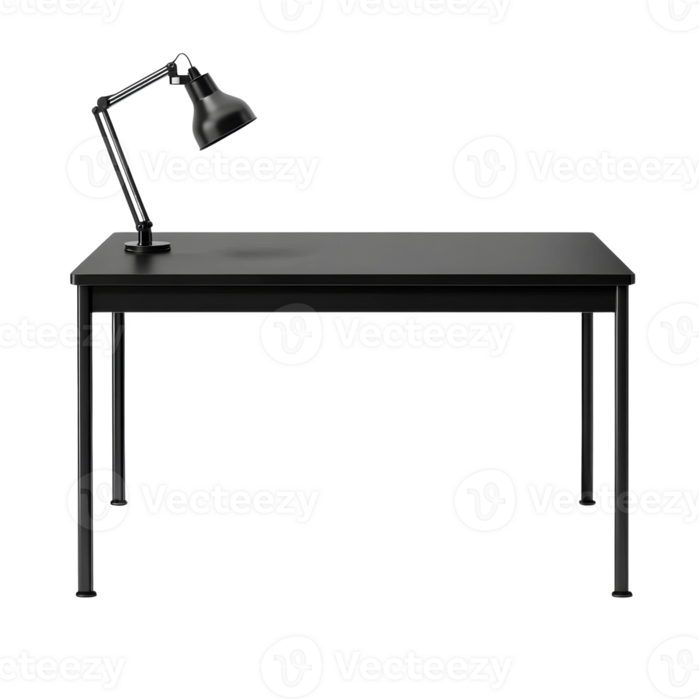 Black Desk With Adjustable Desk Lamp png